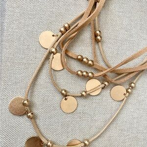 Plunder Designs Suede Gold Bead Layered Statement Necklace